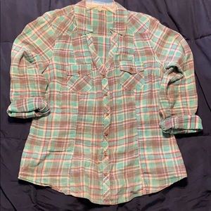 Maurices Plaid V-neck Button-down Shirt